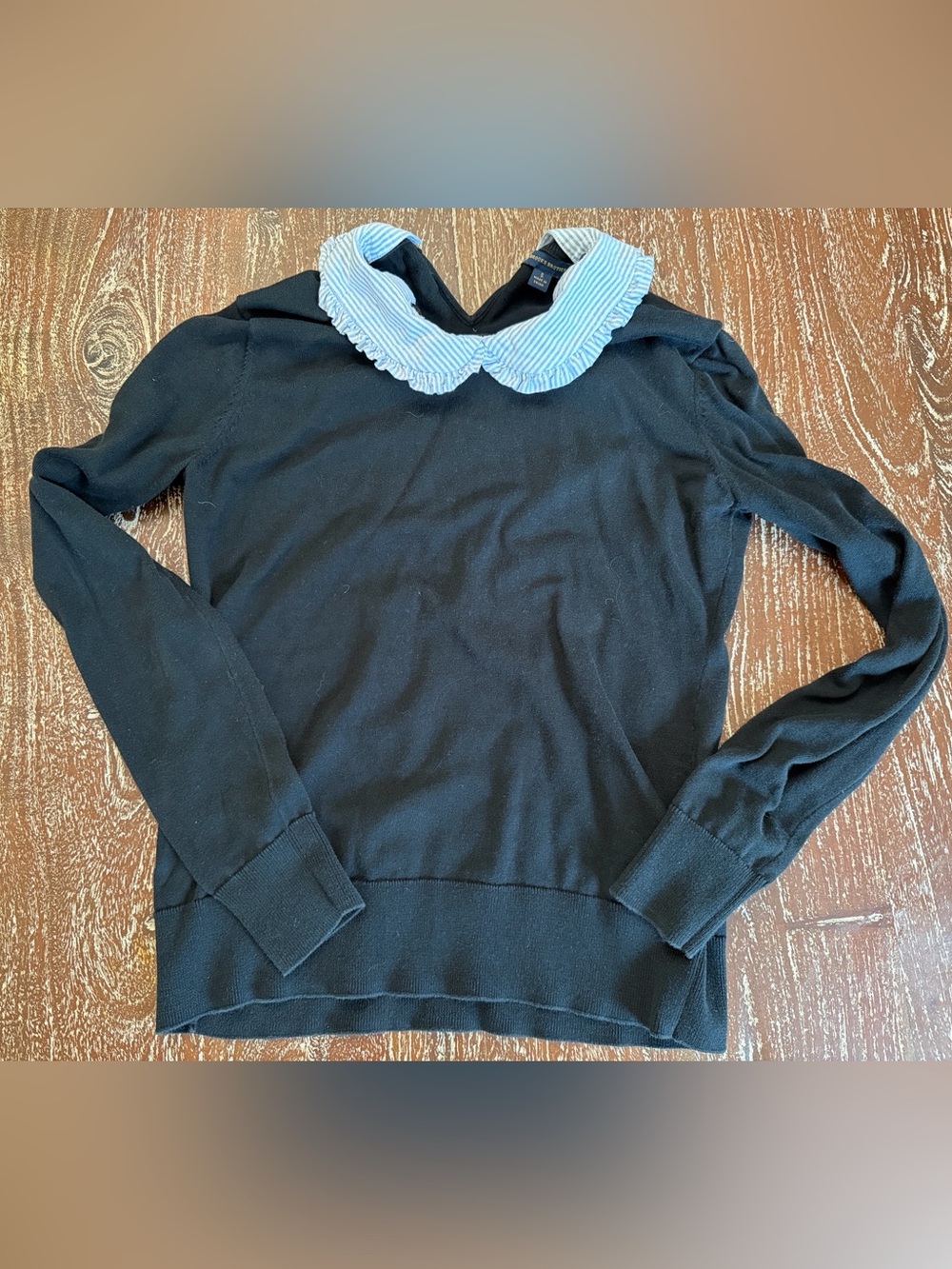 Brooks Brothers Black Sweater with Striped Ruffle Collar